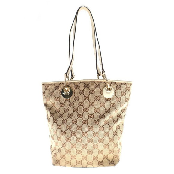 Gucci GG Canvas Tote Bag Leather Handle Beige - Picture 1 of 5